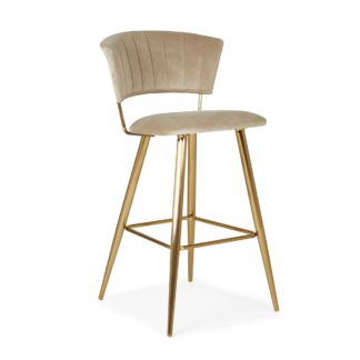 An Image of Kendall Bar Stool Mink Velvet Brown and Gold