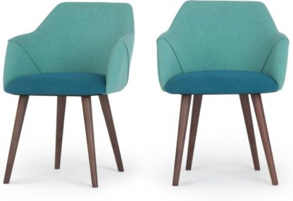 An Image of Set of 2 Lule High Back Carver Dining Chairs, Mineral Blue and Emerald Green