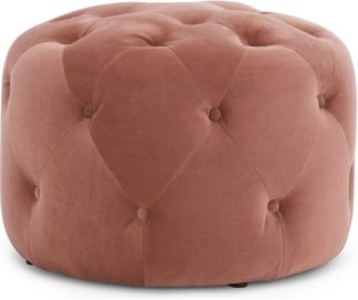 An Image of Hampton Small Round Pouffe, Blush Pink Velvet