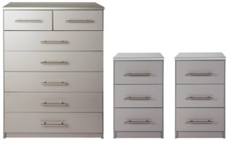 An Image of Argos Home Normandy 2 Bedsides & 5+2 Drawer Chest Set - Grey
