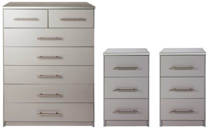 An Image of Argos Home Normandy 2 Bedsides & 5+2 Drawer Chest Set - Grey