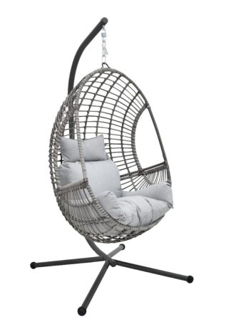 An Image of Rattan Effect Hanging Egg Chair - Grey