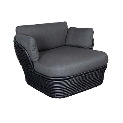An Image of Cane Line Basket Garden Lounge Chair in Graphite with Grey Fabric