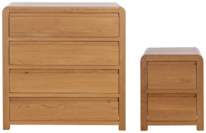 An Image of Habitat Novara Bedside & 4 Drawer Set - Oak & Oak Veneer