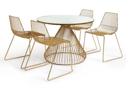 An Image of Habitat Huxley Metal Dining Table and 4 Brass Chairs