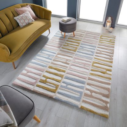 An Image of Abstract Stripe Rug Abstract Stripe Ochre Grey Blush