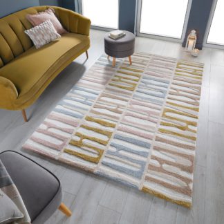 An Image of Abstract Stripe Rug Abstract Stripe Ochre Grey Blush