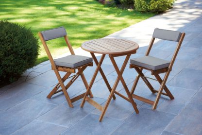 An Image of Greenhurst Hardwood Bistro Set with Natural Cushions