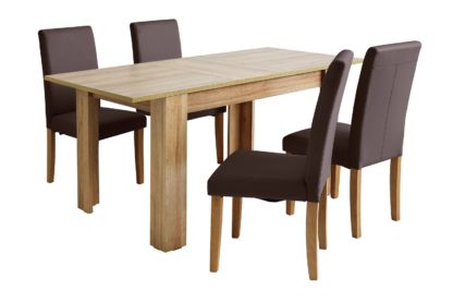 An Image of Habitat Miami Oak Effect Extending Table & 4 Grey Chairs