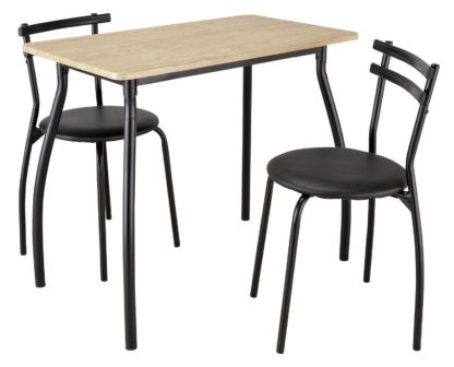 An Image of Argos Home Leon Oak Effect Dining Table & 2 Black Chairs