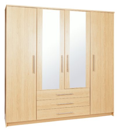 An Image of Argos Home Normandy 4 Door 3 Drawer Mirror Wardrobe - Oak