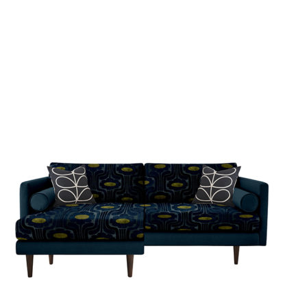 An Image of Orla Kiely Mimosa Large Chaise Sofa Patterned Velvet