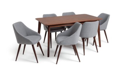 An Image of Habitat Skandi Walnut Veneer Dining Table & 6 Grey Chairs