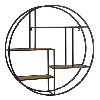 An Image of Round Industrial Wall Shelf Wood and Metal