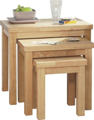 An Image of Argos Home Gloucester Nest of 3 Solid Wood Tables - Natural