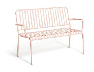 An Image of Habitat Indu Metal 3 Seater Garden Bench - Pink