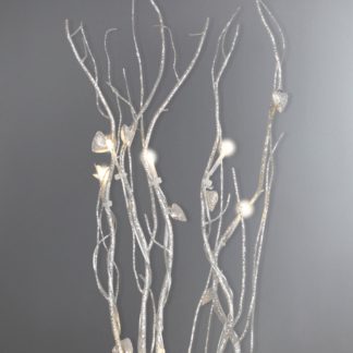 An Image of Silver Hearts Glitter Twig Lights Silver
