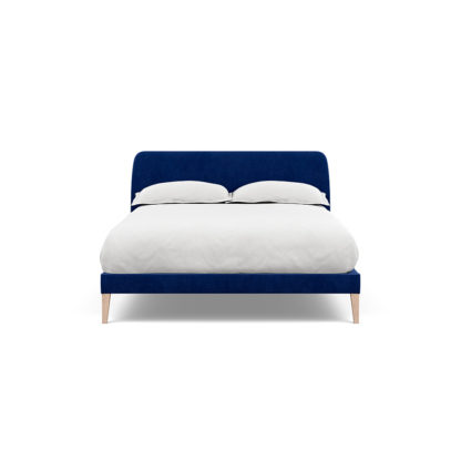 An Image of Heal's Darcey Bed Double Smart Luxe Velvet Airforce Blue Black Feet