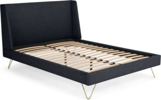 An Image of Elona King Size Bed, Denim Blue Weave and Brass Legs
