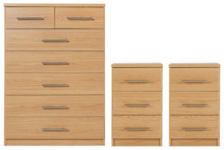 An Image of Argos Home Normandy 2 Bedsides & 5+2 Drawer Set - Oak Effect