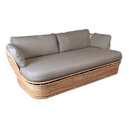 An Image of Cane Line Basket Garden Sofa in Natural with Taupe Fabric