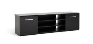 An Image of Habitat Hayward 2 Door Wide TV Unit - Black Gloss