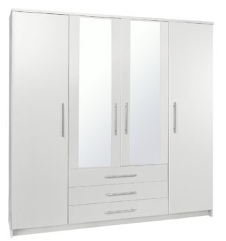 An Image of Argos Home Normandy 4 Door 3 Drawer Mirror Wardrobe - White