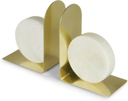 c7f68a8b1b85a65ba46f70c0807f8a3ea64fe6b436200191e7c4261895b715b2.jpg An Image of Badden Marble Decorative Book Ends, White & Brass