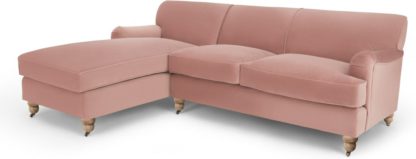An Image of Orson Left Hand Facing Chaise End Corner Sofa, Vintage Pink Velvet