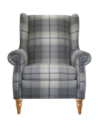 An Image of Argos Home Argyll Fabric High Back Chair - Light Grey Check