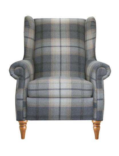 An Image of Argos Home Argyll Fabric High Back Chair - Light Grey Check