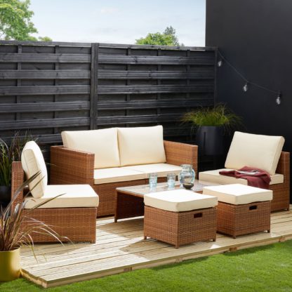 An Image of Cancun 4 Seater Rattan Taupe Modular Sofa Set Taupe