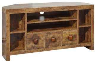 An Image of Jakarta 3 Drawer Corner TV Unit - Mango Wood Effect