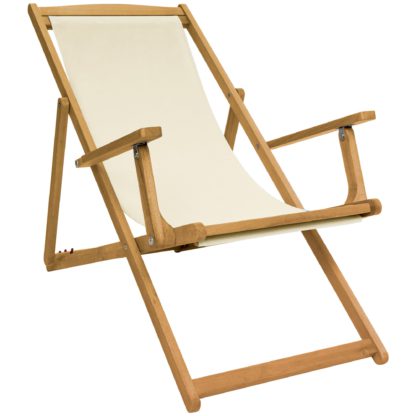 An Image of Eucalyptus Cream Wooden Deck Chair Cream and Brown