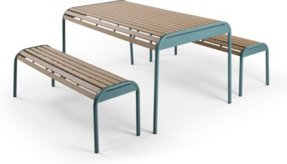 d16cc3194a974c622f58d10c724b53e3094f8401cf00abb53de9d66a818e5c72.jpg An Image of Mead Garden Outdoor Bench Set, Graphite Blue