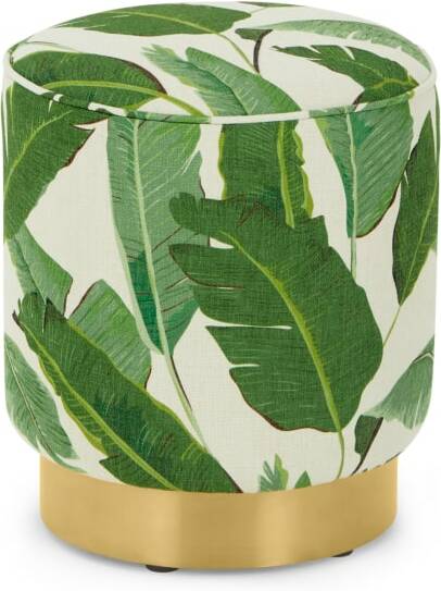 An Image of Hetherington Small Brass Base Pouffe, Leaf Print