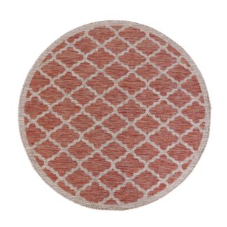 An Image of Padua Red Circle Geometric Indoor Outdoor Rug Red, Beige and White