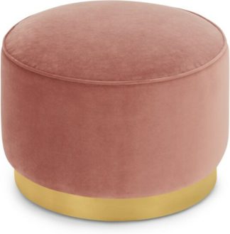 An Image of Hetherington Large Brass Base Pouffe, Blush Pink Velvet