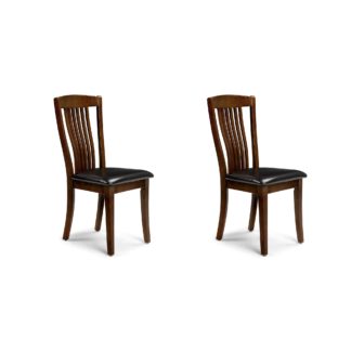 An Image of Canterbury Set of 2 Dining Chairs Brown PU Leather Mahogany (Brown)