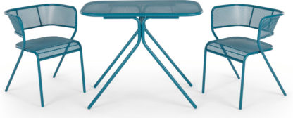 d7cd57967a9121bb5f2be0bbed4e56a310f781dd8e01add550215f9b53d12c2e.jpg An Image of MADE Essentials Tice Garden Compact Bistro Set, Teal