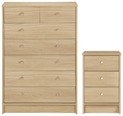 An Image of Habitat Malibu Bedside & 5+2 Drawer Set - Beech Effect