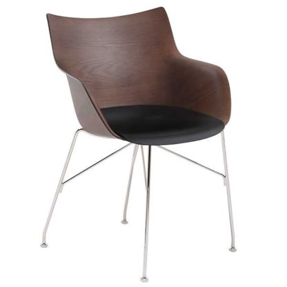 An Image of Kartell Smartwood Dining Chair with Arms Dark Wood with Black seat