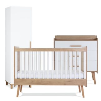 An Image of Silver Cross Westport Cot Bed Dresser Wardrobe Set - White