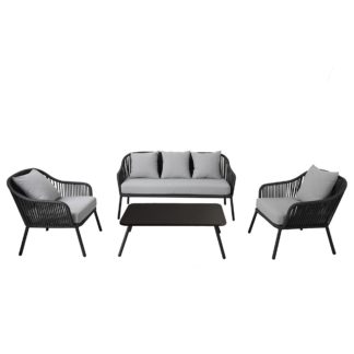 An Image of Rope 4 Seater Metal Lounge Set Grey