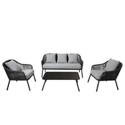 An Image of Rope 4 Seater Metal Lounge Set Grey