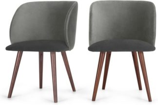 An Image of Set of 2 Adeline Carver Dining Chairs, Marl, Hail Grey and Walnut