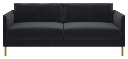 An Image of Habitat Hyde 3 Seater Velvet Sofa - Yellow