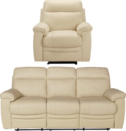 An Image of Argos Home Paolo Chair & 3 Seater Manual Recline Sofa -Ivory