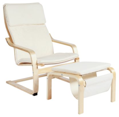 An Image of Habitat Bentwood High Back Chair & Footstool - Natural