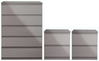 An Image of Habitat Jenson Gloss 2 Bedside & 5 Drawer Chest Set -Grey